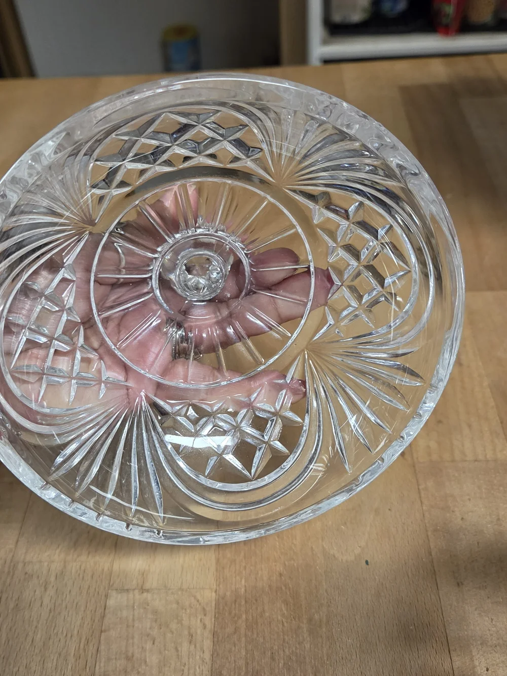Vintage clear lead crystal footed candy dish with a lid